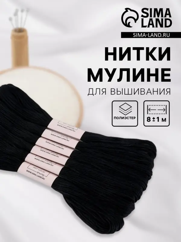 Набор ниток мулине №310, 8&plusmn;1 м, 6 шт., чёрный