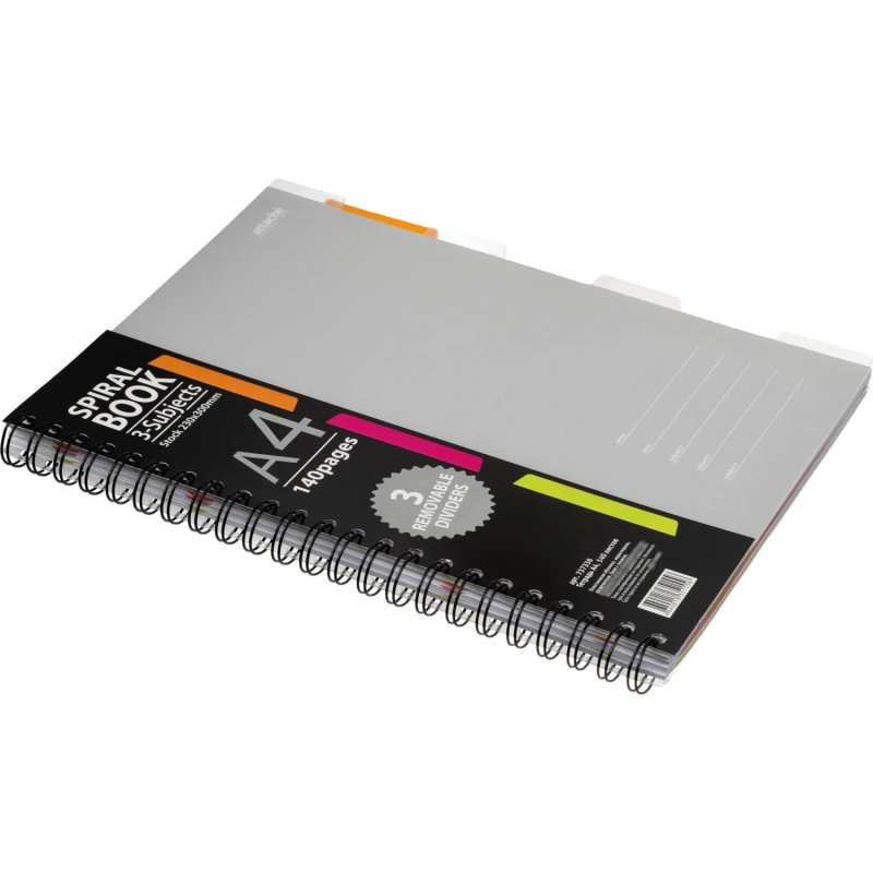 Бизнес-тетрадь 140л,кл,А4,SPIRAL BOOK Серый,евроспир,обл.пласт,раздел.84103