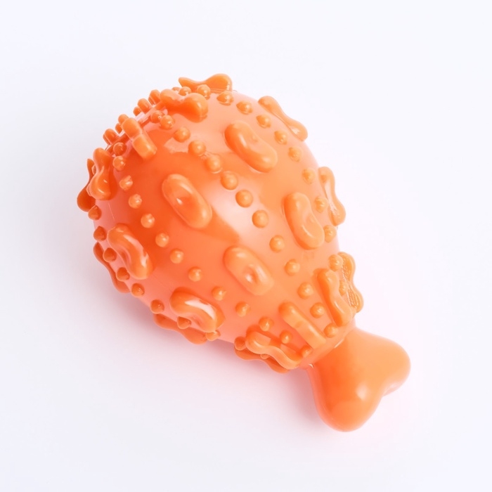 Игрушка массажная пищащая для собак Игрушка массажная пищащая для собак "Окорок" 10 см, ТПР, оранжевая