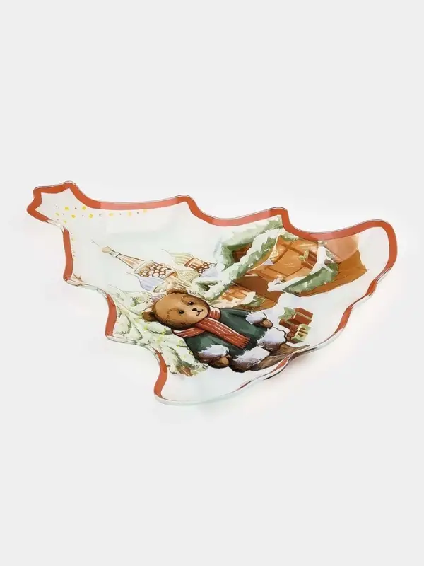 Блюдо сервировочное новогоднее Доляна «Московкий мишка», 24.5×24.7×2 см, стекло, белое, красное Блюдо сервировочное новогоднее Доляна «Московкий мишка», 24.5×24.7×2 см, стекло, белое, красное