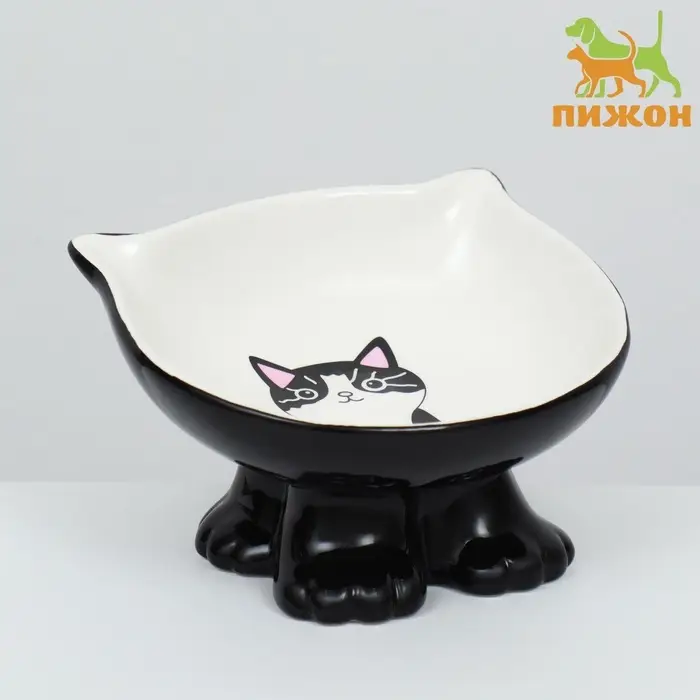 Миска &laquo;Киса&raquo;, 200 мл, 13&times;12&times;8 с, на подставке-лапках, керамика, чёрная