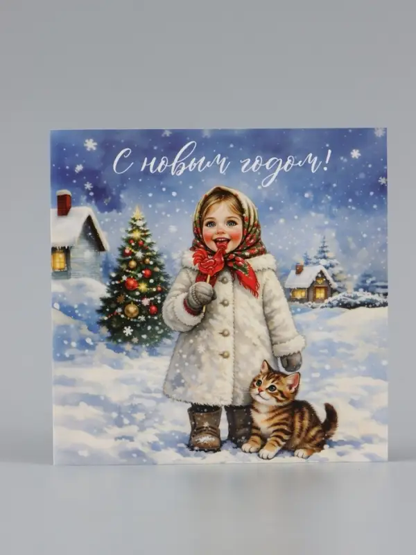 Открытка &laquo;С Новым Годом!&raquo;, девочка, 15&times;15 см
