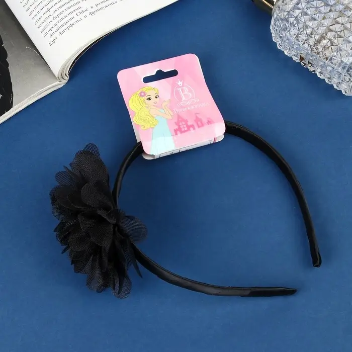 Ободок для волос «Школьница», галант цветок, d=9 см, 1 см, чёрный Ободок для волос «Школьница», галант цветок, d=9 см, 1 см, чёрный