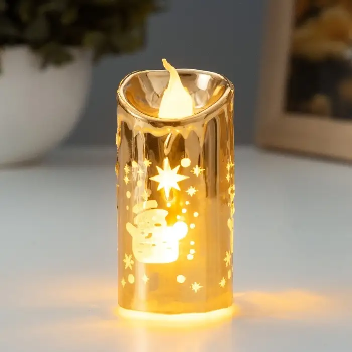 Светодиодная свеча, ночник LED RISALUX &laquo;Новый год&raquo;, от батареек, 3.8&times;3.8&times;7.5 см, МИКС