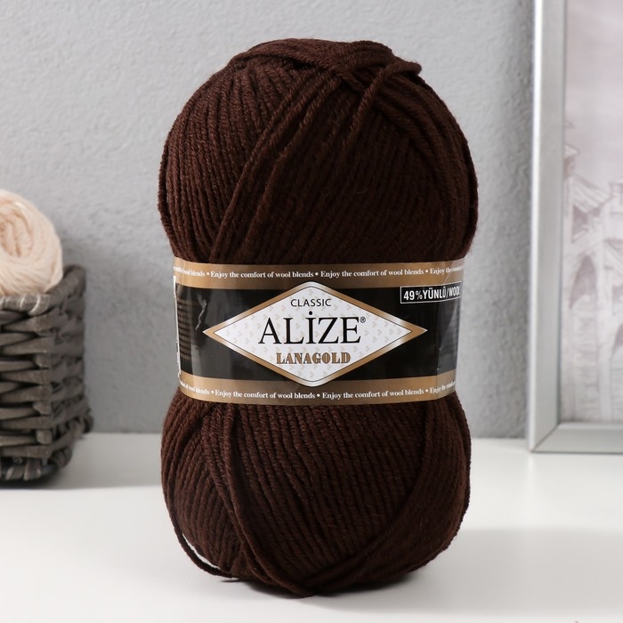 Пряжа Пряжа "Lanagold" 51% акрил, 49% шерсть 240м/100гр (26 коричневый)