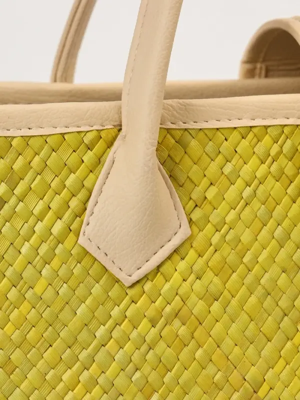 Сумка плетёная на застёжке из пандана, 41&times;16&times;50 см, жёлто-белая