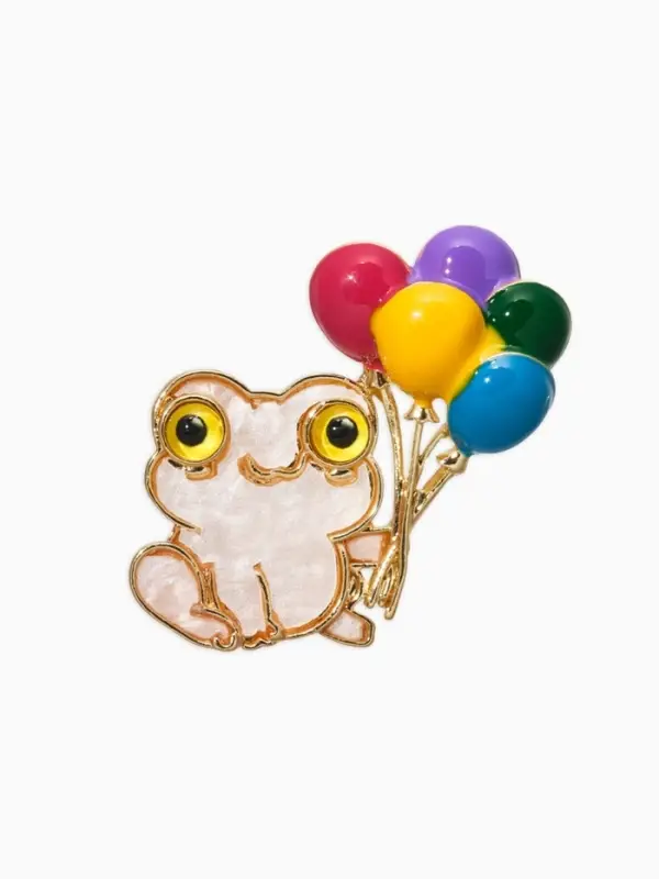 Брошь перламутровый "Лягушка" с шариками, цветная  в золоте