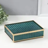 Шкатулка стекло с металлическим каркасом  "Линии" голубая 17х21,5х6,5 см