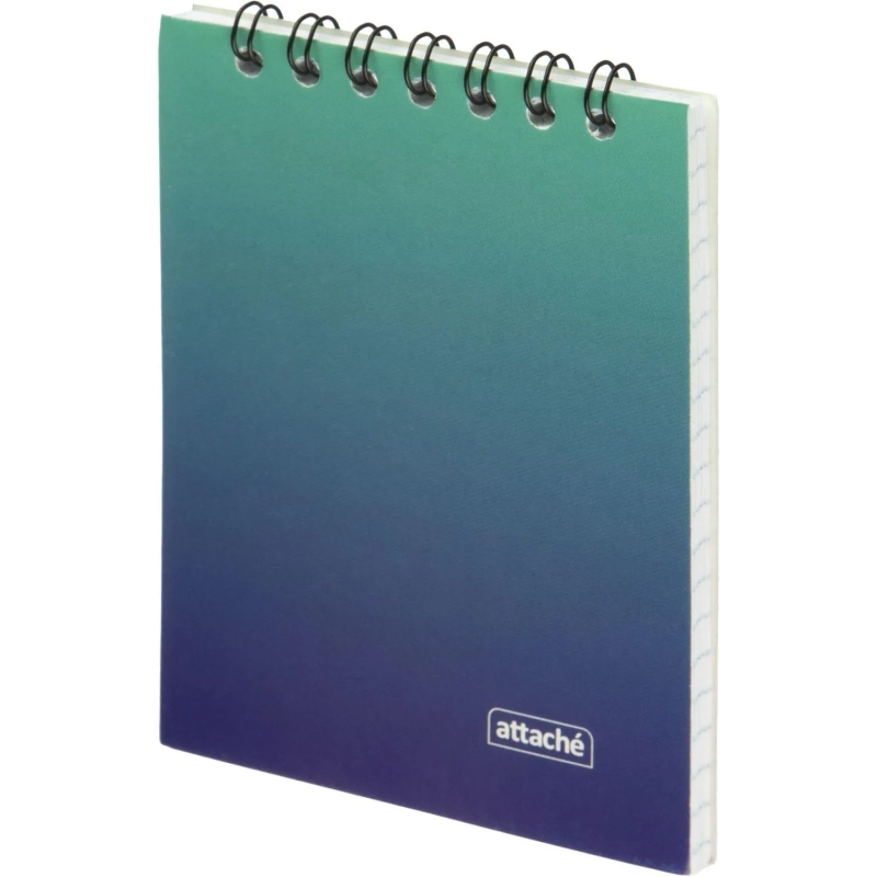 Блокнот А7 40л Attache Градиент Бирюза клетка, 65г, греб, УФ-лак