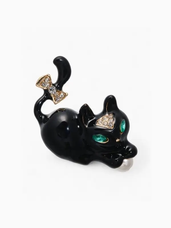 Брошь &laquo;Котёночек&raquo;, чёрно-белая в золоте