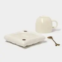 Чайная пара &laquo;Зефирка&raquo;, 3 предмета: чашка 250 мл, блюдце d=13.7 см, ложка, керамика, бежевая