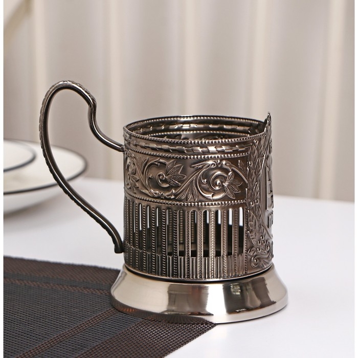 Подстаканник «V», d=72 мм, никелированный, с чернением Подстаканник «V», d=72 мм, никелированный, с чернением