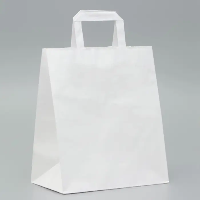 Пакет крафт без печати, белый, плоская ручка 24&times;14&times;24 см
