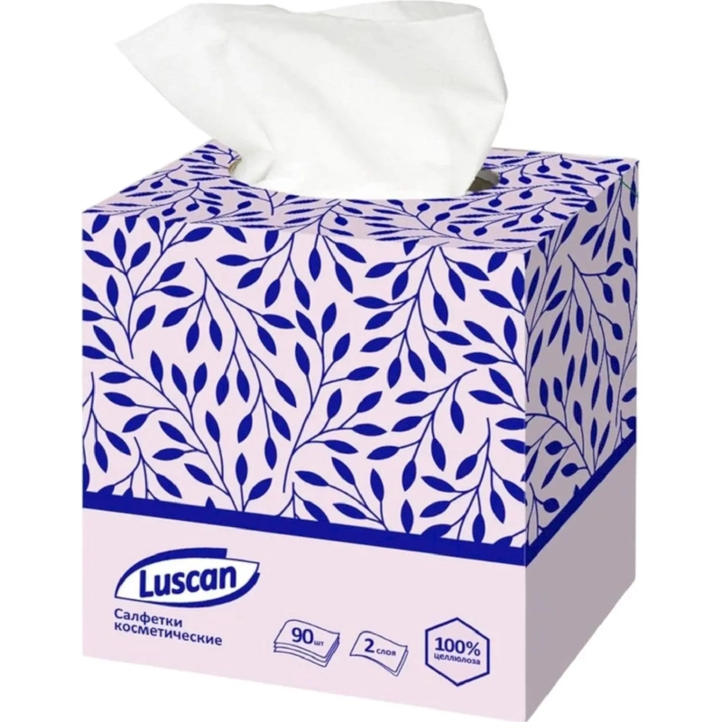Салфетки косметические Luscan 2сл 90шт/уп в кубе белые