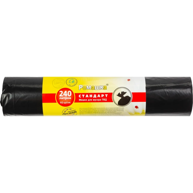 Мешки для мусора ПВД 240л 30мкм 10шт/рул черн 90х130см Стандарт