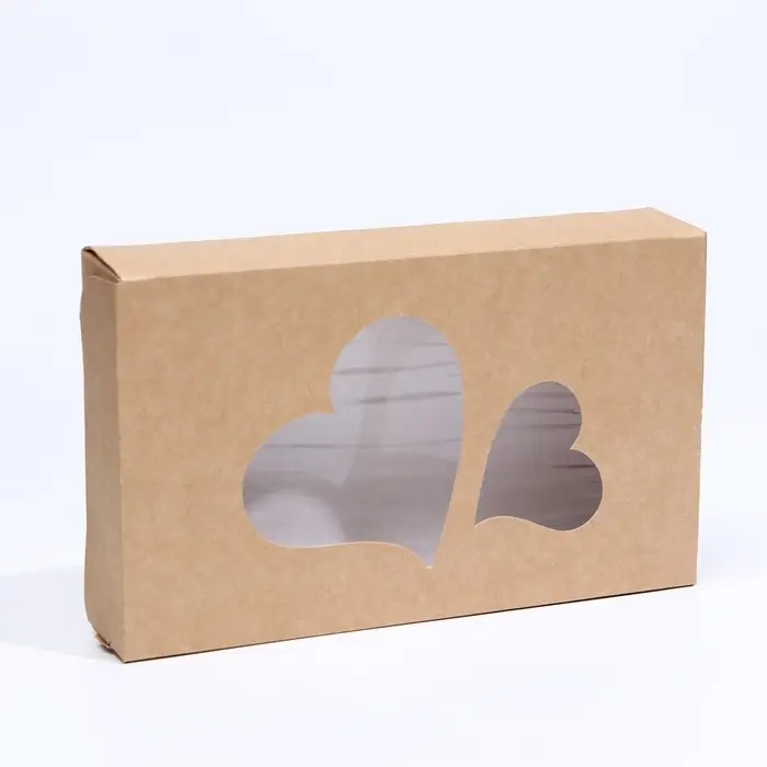 Коробка, складная, крафт, «Сердца», 20×12×4 см