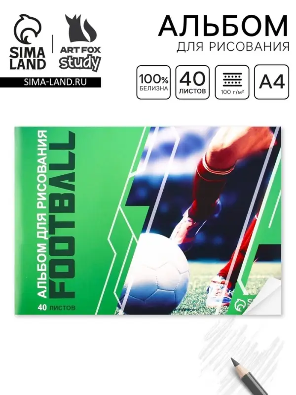 Альбом для рисования 40 листов А4 на скрепке &laquo;Футбол&raquo; обложка 160 г/м&sup2;, бумага 100 г/м&sup2;.