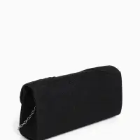 Сумка-клатч женская вечерняя на магните, на длинной цепочке, с декоративной пряжкой, блестящая, чёрная