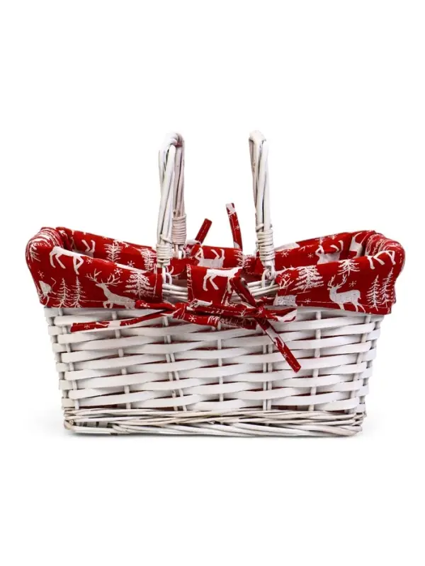 Корзина плетеная 37 х 28 х 18 см, ручка h=13 см белая, НГ ткань красный Корзина плетеная 37 х 28 х 18 см, ручка h=13 см белая, НГ ткань красный