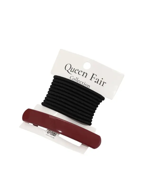 Набор для волос QF &laquo;Лилит&raquo;, 10 резинок 6.5 см, заколка - автомат 9 см, чёрный, бордовый