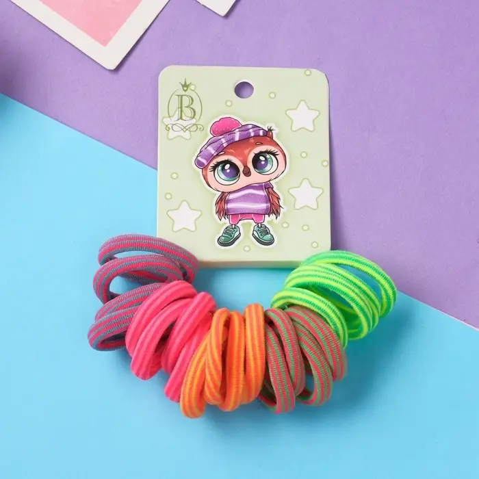 Резинка для волос  Резинка для волос "Венди" (набор 20 шт) шапочка с помпоном, 3 см, полоски