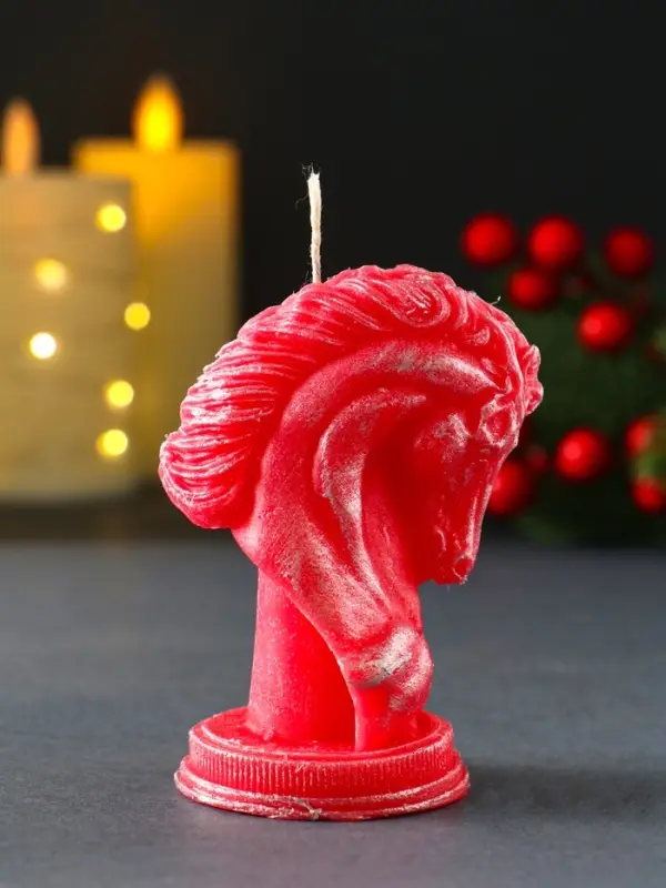 Свеча новогодняя "Конь" 9х6х5cм, ЛАК, красный