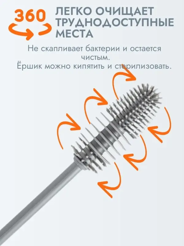Ёршик для бутылочек и сосок Крошка Я силиконовый, 32.5 см, серый