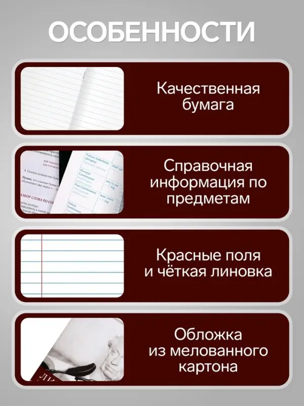 Предметная тетрадь по литературе Calligrata &laquo;Чёрное-белое&raquo;, 48 листов, в линейку, со справочным материалом, бумажная обложка