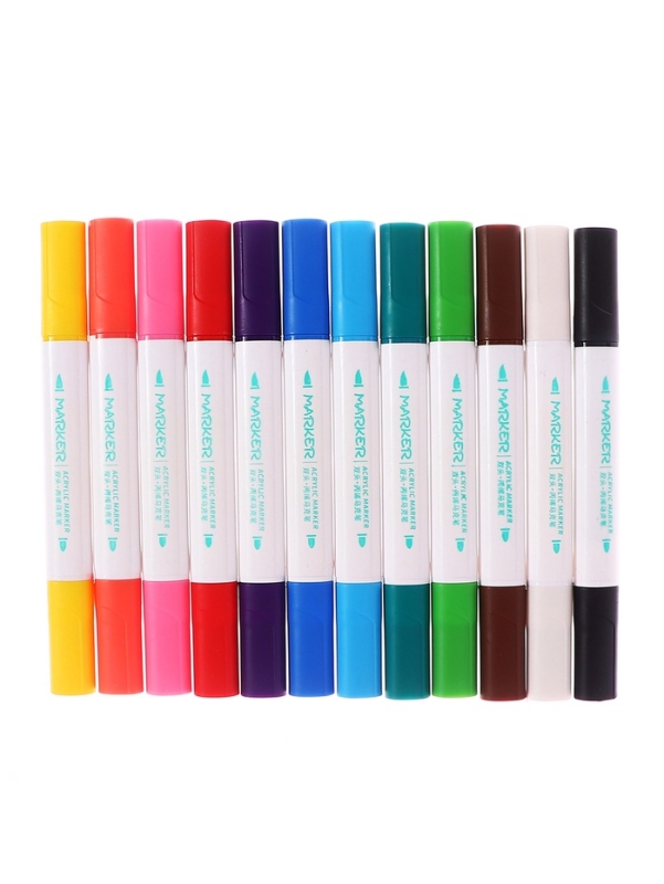 Набор акриловых маркеров 12 цветов в пластиковом кейсе, двусторонние Набор акриловых маркеров 12 цветов в пластиковом кейсе, двусторонние