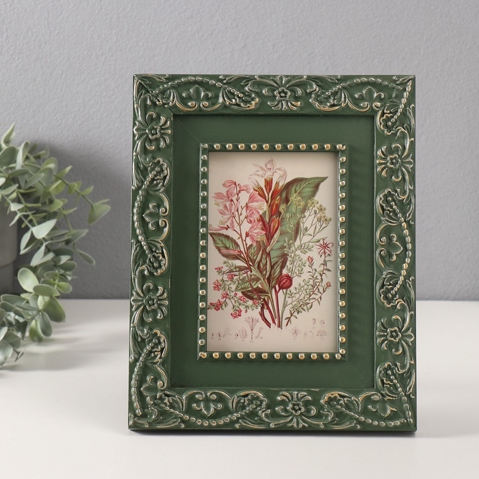 Фоторамка МДФ 10х15 см "Цветочная окантовка" зелёная 2,1х20х25 см