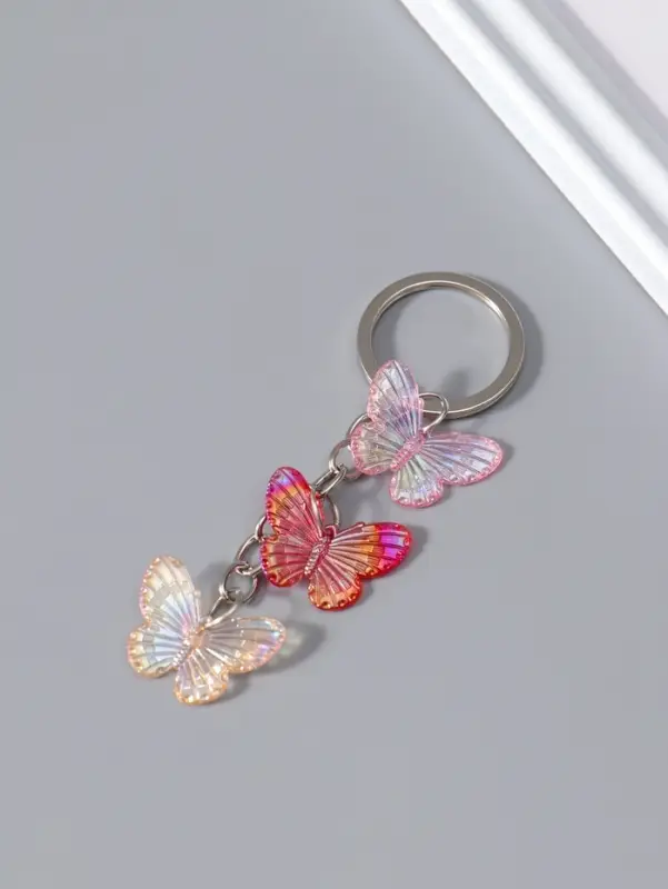 Брелок для ключей на кольце &laquo;Цветные бабочки&raquo;, пластик, 3 бабочки, 2.5&times;7 см, МИКС