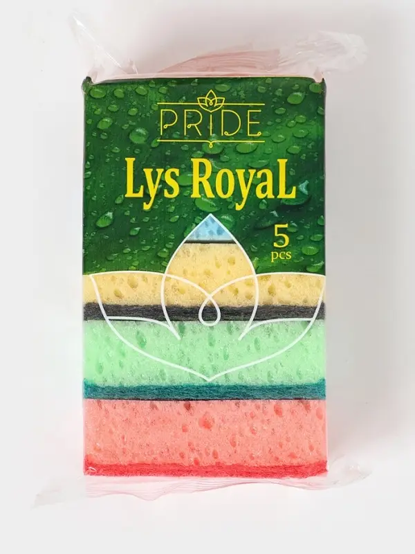 Губка для посуды с чистящим слоем &laquo;Королевская Лилия&raquo;, 450 г/м&sup2;, 105&times;65&times;35 мм, абразивное полотно, МИКС