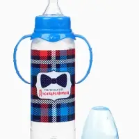 Бутылочка для кормления малыша M&B &laquo;Маленький джентльмен&raquo;, классическое горло, с ручками, от 3 мес., 250 мл., синяя