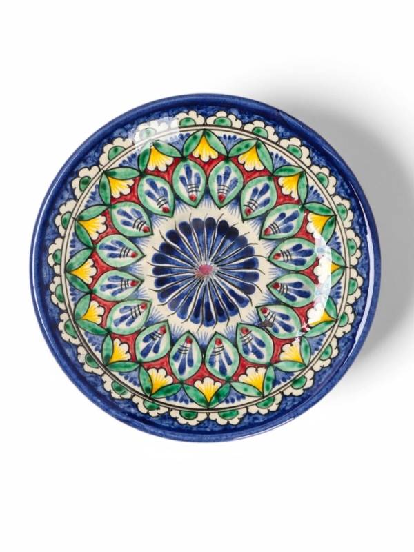 Тарелка Риштанская Керамика "Цветы", синяя, плоская, 15 см