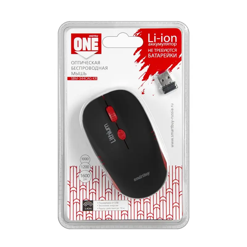 Мышь беспроводная с зарядкой от USB Smartbuy ONE 344CAG черно-красная (SBM-344CAG-KR) /40 Мышь беспроводная с зарядкой от USB Smartbuy ONE 344CAG черно-красная (SBM-344CAG-KR) /40