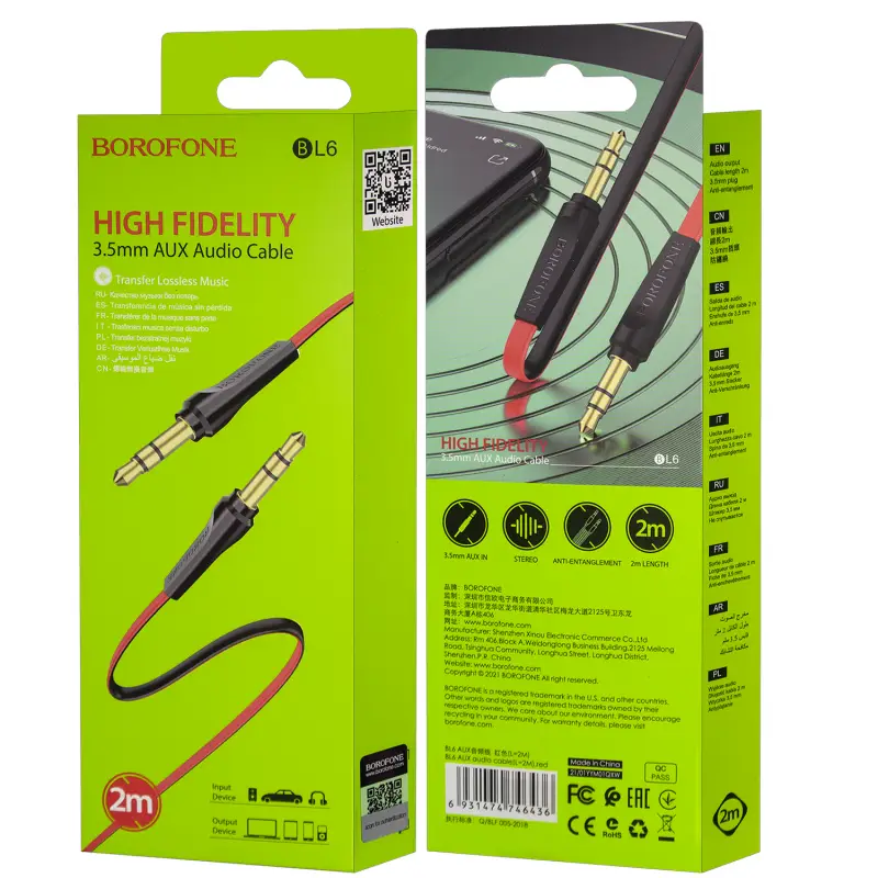 Кабель AUX BL6 2M Borofone черно-красный Кабель AUX BL6 2M Borofone черно-красный