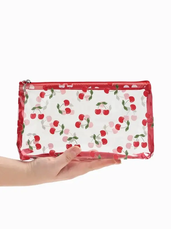 Косметичка ПВХ Вишня 25*5*15, отд на молнии,  прозрачный