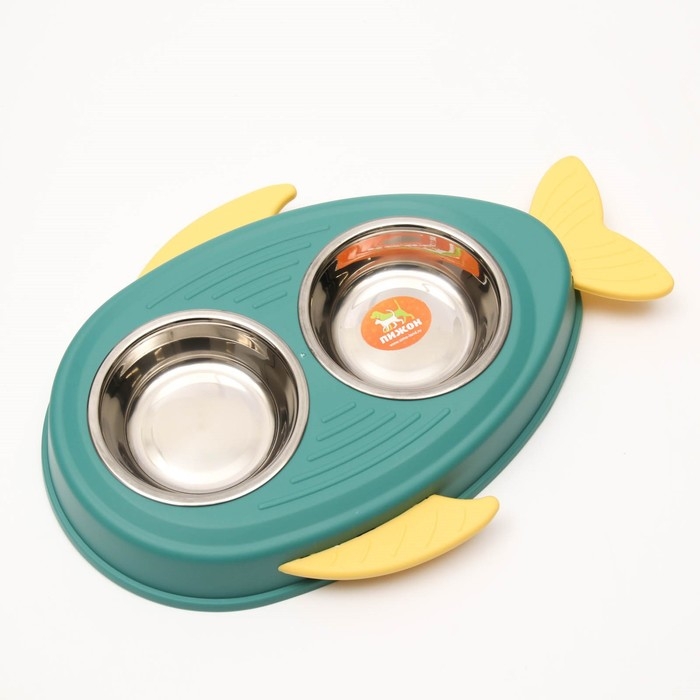 Миска металлическая двойная на пластиковом основании 2 х 160 мл, 35 х 23,5 х 5 см, зелёная Миска металлическая двойная на пластиковом основании 2 х 160 мл, 35 х 23,5 х 5 см, зелёная