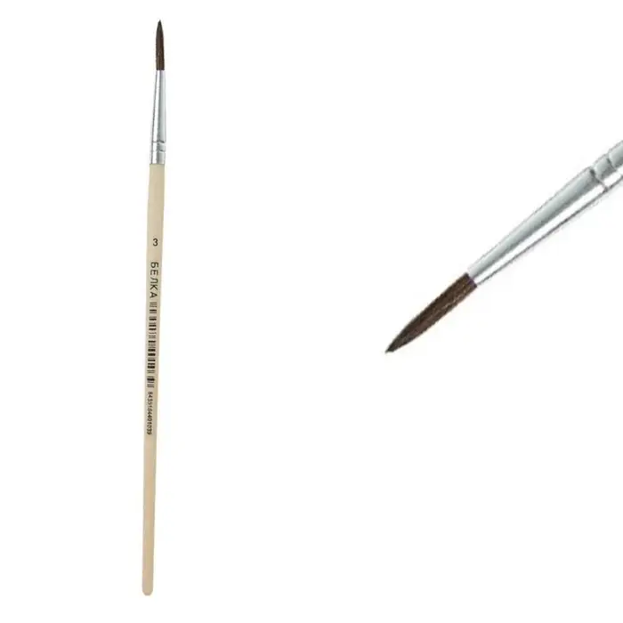 Кисть для рисования, белка, № 3, круглая, деревянная ручка, международный размер