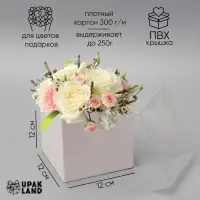 Коробка для цветов с PVC крышкой, 12×12×12 см, белая
