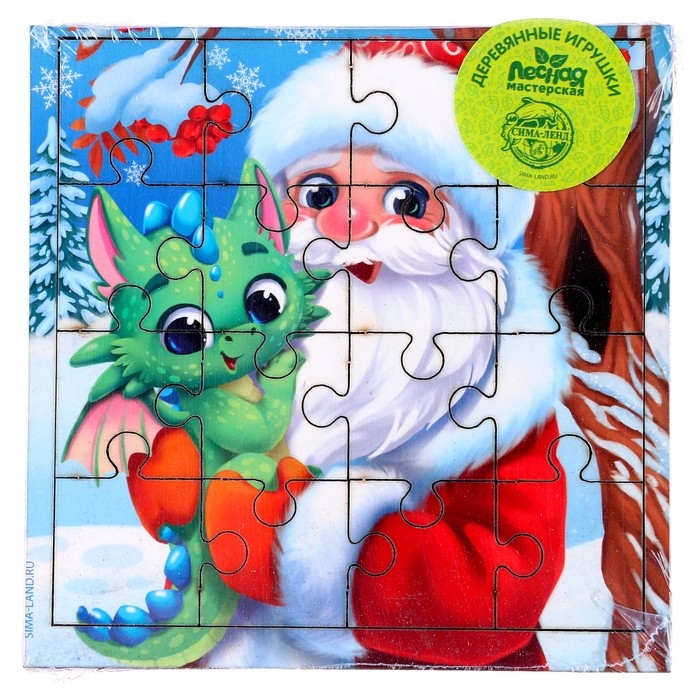 Пазл для детей деревянный на новый год «Дед Мороз и дракоша»
