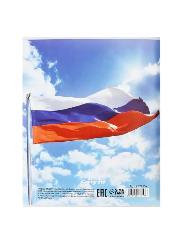 Тетрадь 96 листов в клетку, Calligrata &laquo;Россия&raquo;, серые листы, МИКС