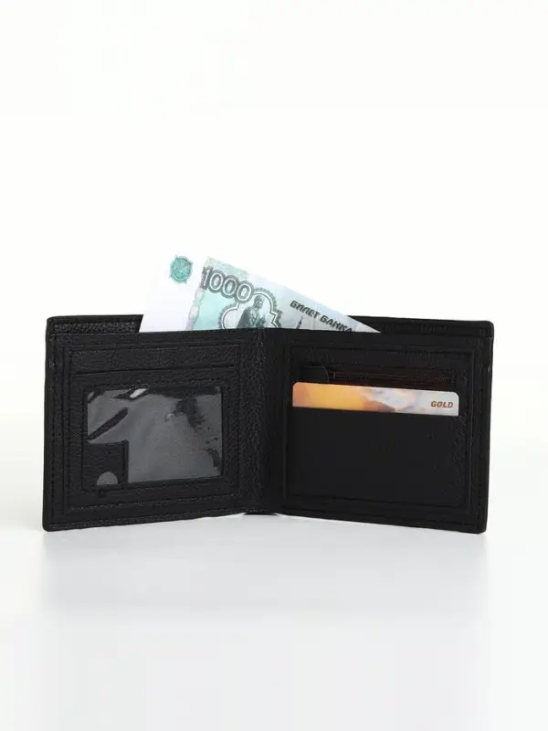 Портмоне мужское &laquo;Исам&raquo;, без застёжки, 3 отделения для карт, монет, купюр, чёрное