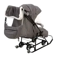 Санки - коляска Nika Kids &laquo;Наши детки 6&raquo;, чехол для ног, муфта, сумка, принт с ламой, серый