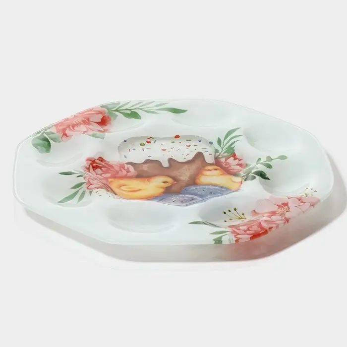 Подставка для яиц Доляна &laquo;Кулич&raquo;, 8 ячеек, 22&times;22 см, стекло, белая