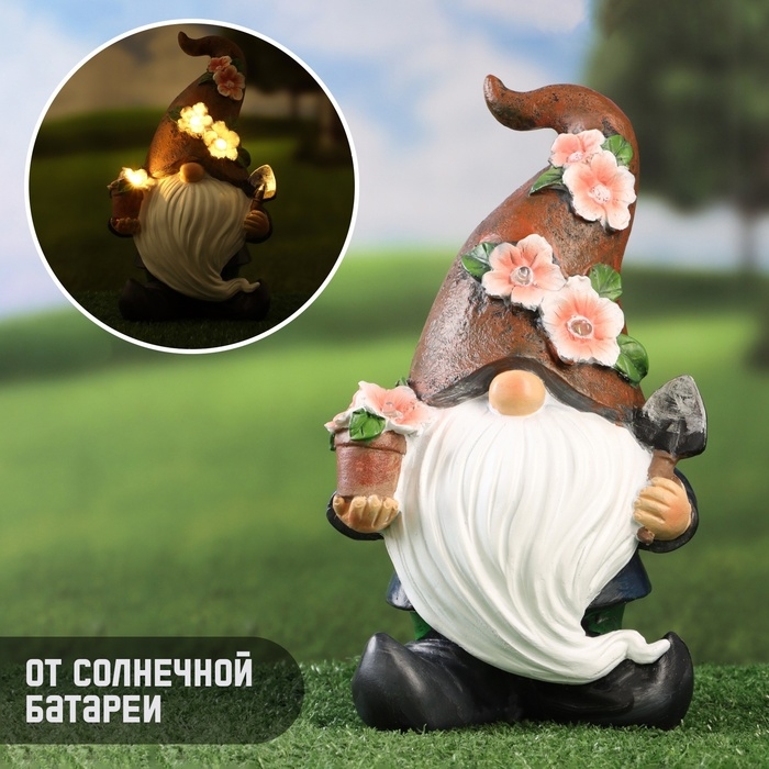 Садовый фонарь  Садовый фонарь "Гномик садовод" 13х16х27см