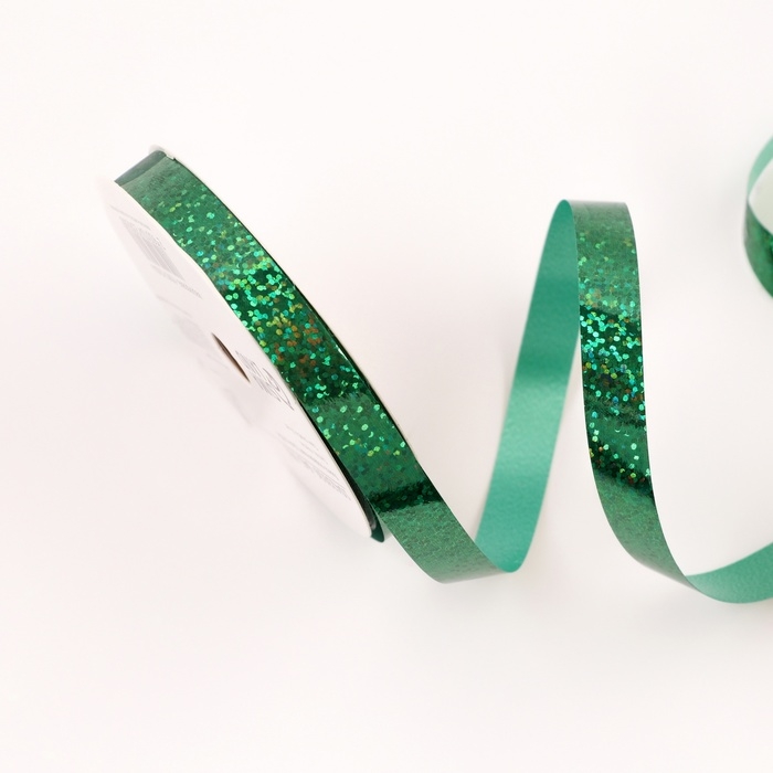Лента для декора и подарков голография, 1,2см х 45м, зелёная Лента для декора и подарков голография, 1,2см х 45м, зелёная