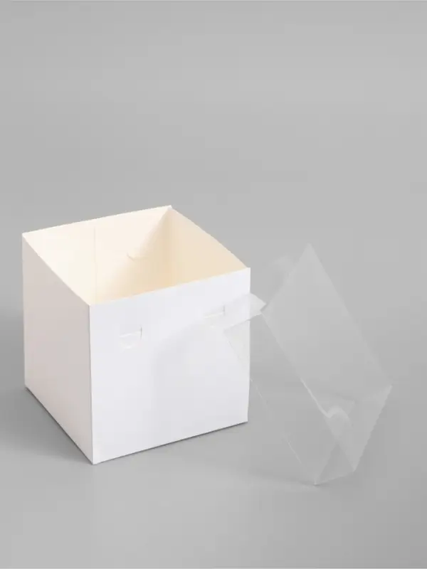 Коробка для цветов с PVC крышкой, 12&times;12&times;12 см, белая