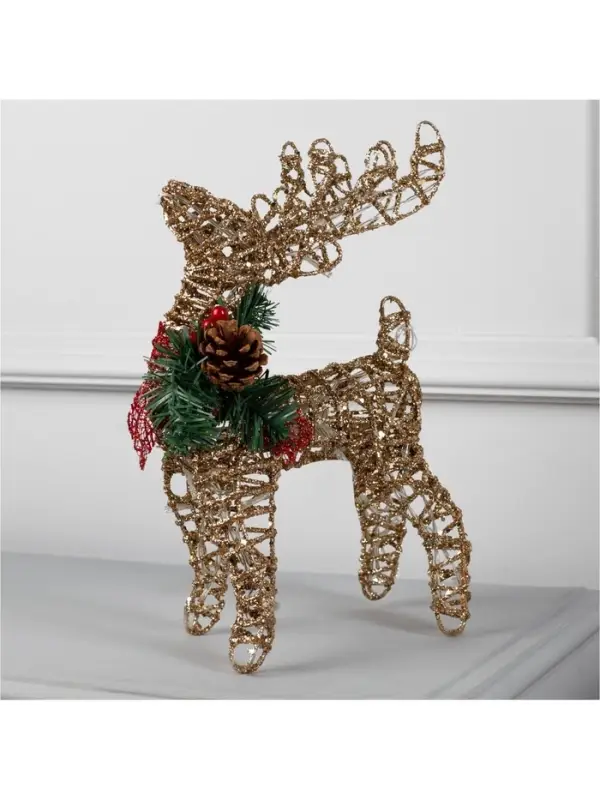 Светодиодная фигура &laquo;Олень золотистый&raquo; 36&times;20&times;10 см, металл, от батареек ААх3, свечение тёплое белое