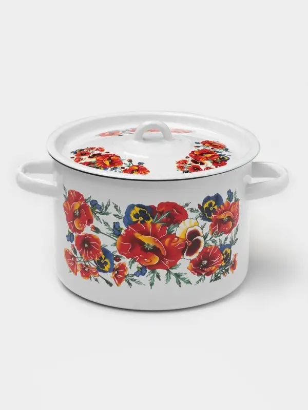 Кастрюля эмалированная &laquo;Маки. Мечта&raquo;, 4.5 л, d=22 см, с крышкой, белая